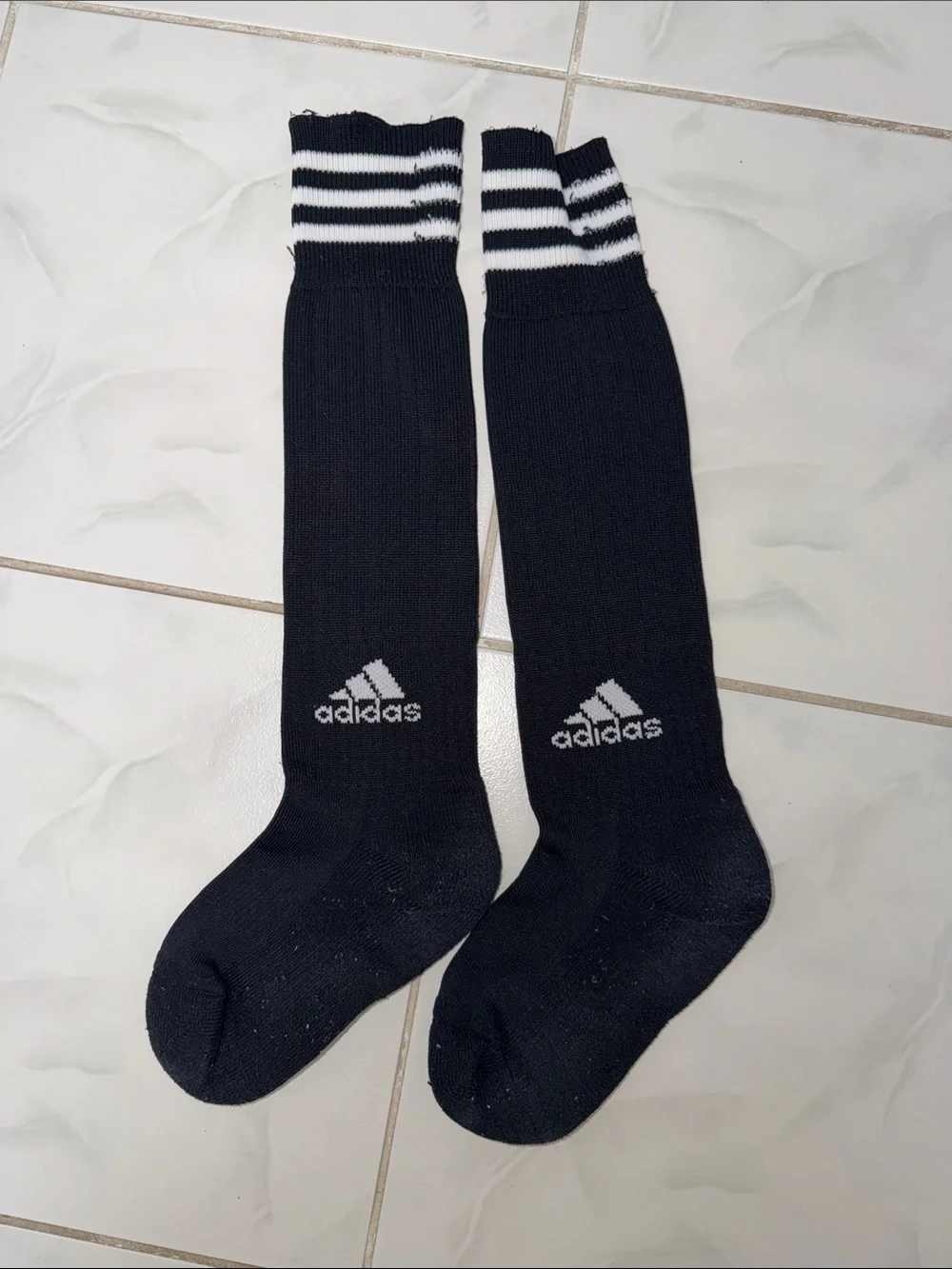 adidas Black Knee-High Athletic Socks with White Stripes